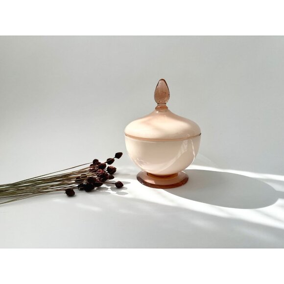 Vintage MCM Empoli Dusty Rose Pink Lidded Wide Glass Jar / Compote Dish - Picture 2 of 10